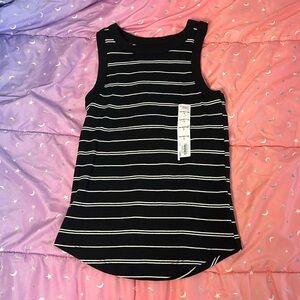 cute black sleeveless top with white stripes